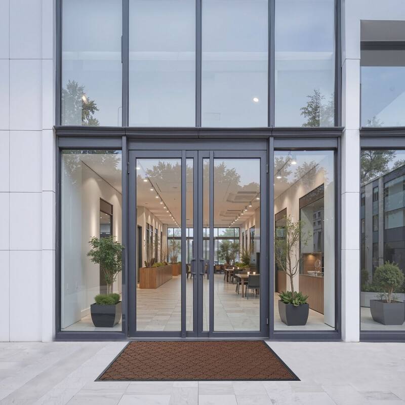 Brown Carpet Front Door Mat with Printed Pattern, Non-Slip Backing and Durable Surface - 47 x 35 x 0.28 in