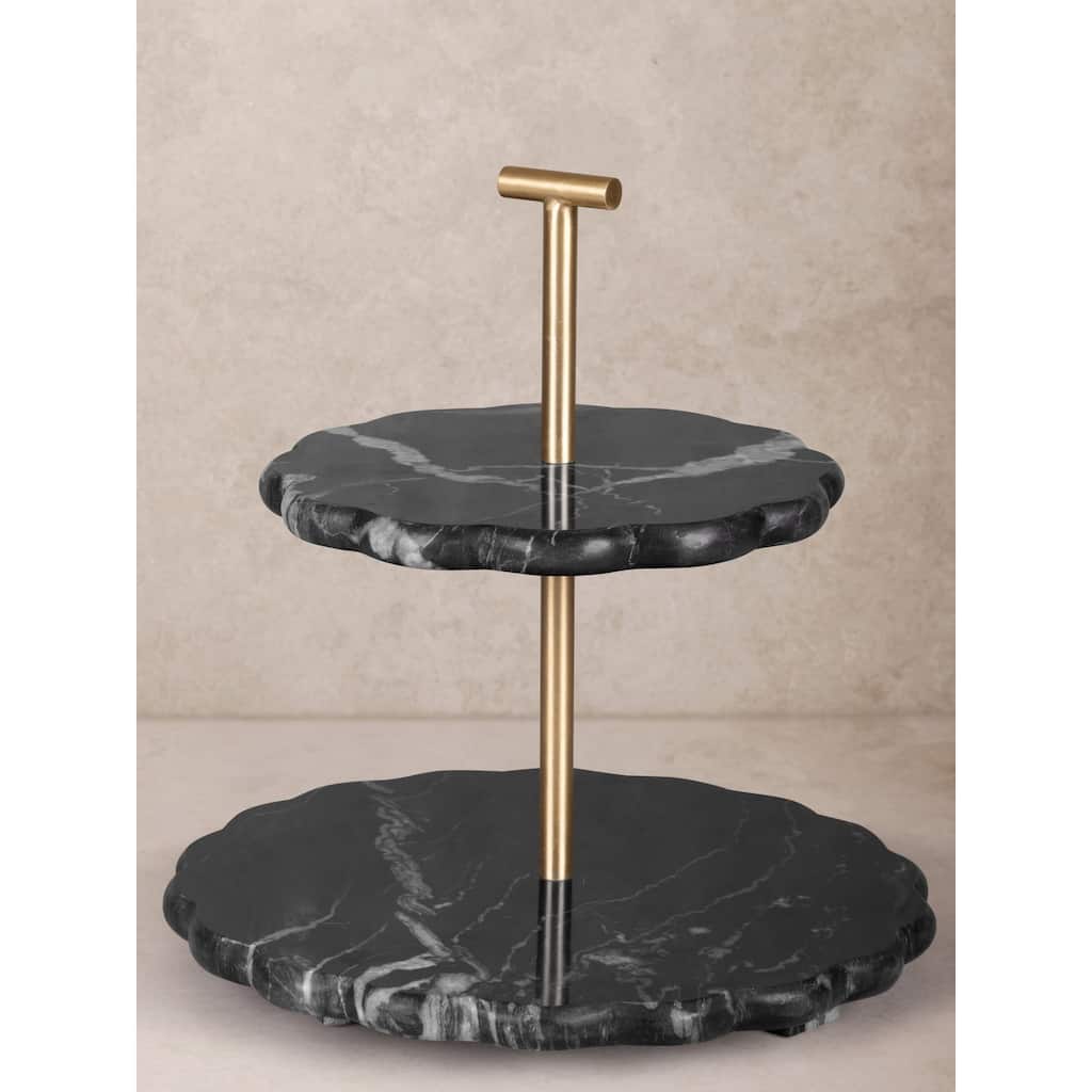 Concorde Black Marble Two-Tier Cake Stand - Large