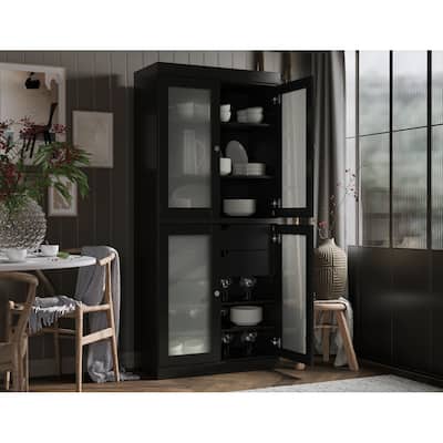 Palace Imports 100% Solid Wood Pantry Cabinet with Frosted Glass Doors, 2-Drawers and Adjustable Shelves - 32" x 71.5"