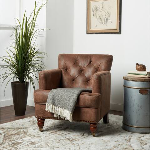 Abbyson Tafton Antique Brown Fabric Tufted Club Chair
