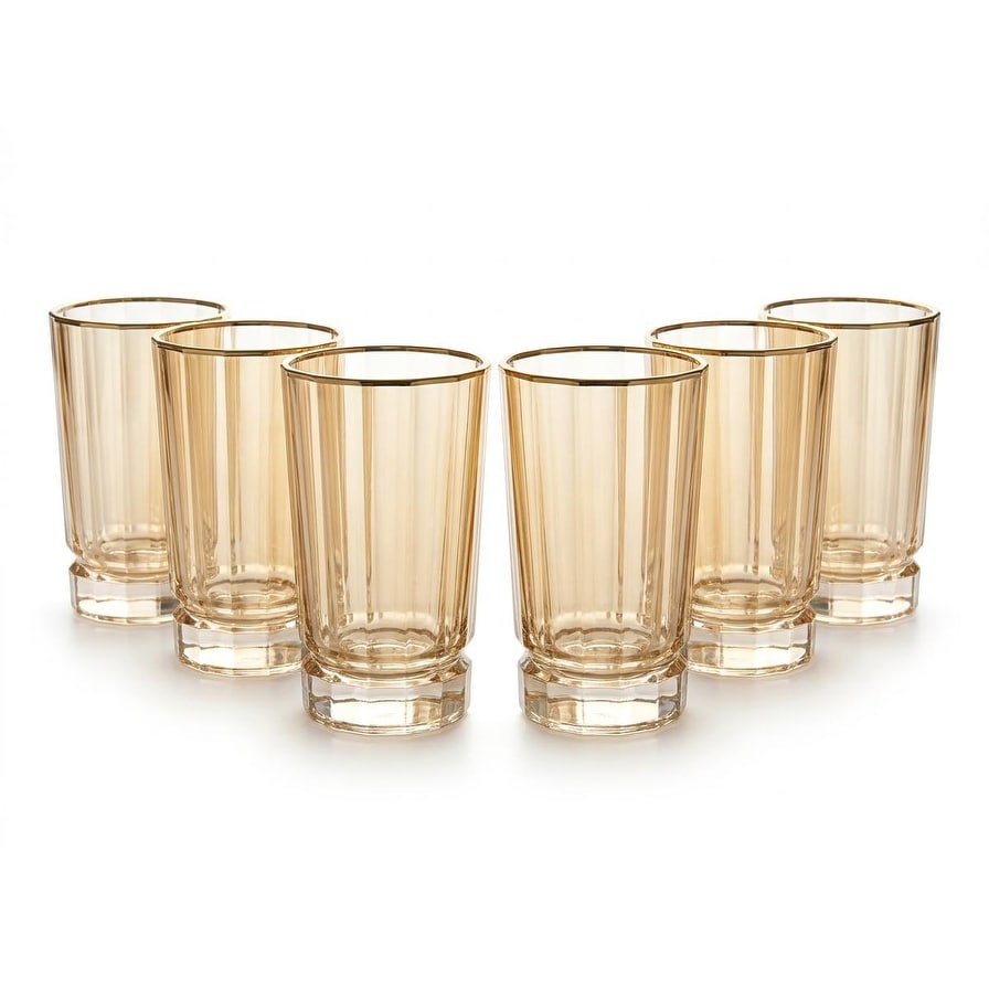 Majestic Gifts Inc. Highball Tumbler, Amber w/ Gold Rim, 13 Oz., Set/6