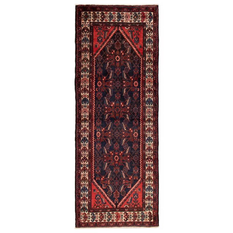 ECARPETGALLERY Hand-knotted Anadol Navy, Red Wool Rug - 3'8 x 10'0 - Dark Navy/ Red - 3'8 x 10'0