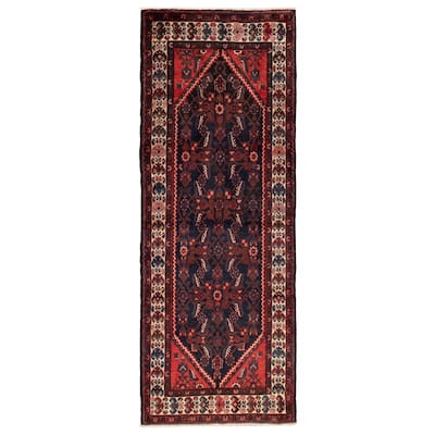 ECARPETGALLERY Hand-knotted Anadol Navy, Red Wool Rug - 3'8 x 10'0