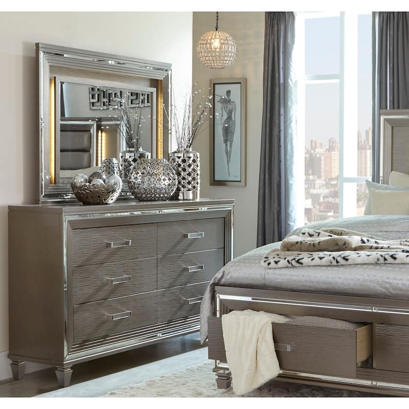 Bedroom Sets Silver Gray Finish Platform Bed with Storage