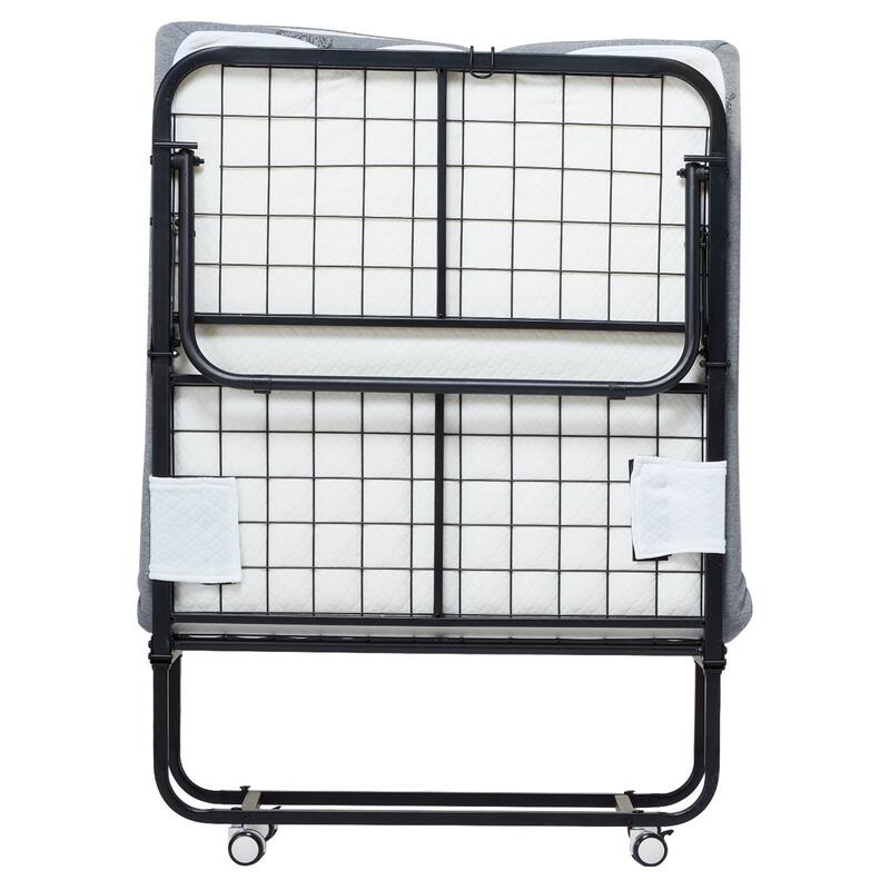 White Polyester Rollaway Folding Bed with 5 Inches Foam Mattress and Steel Frame