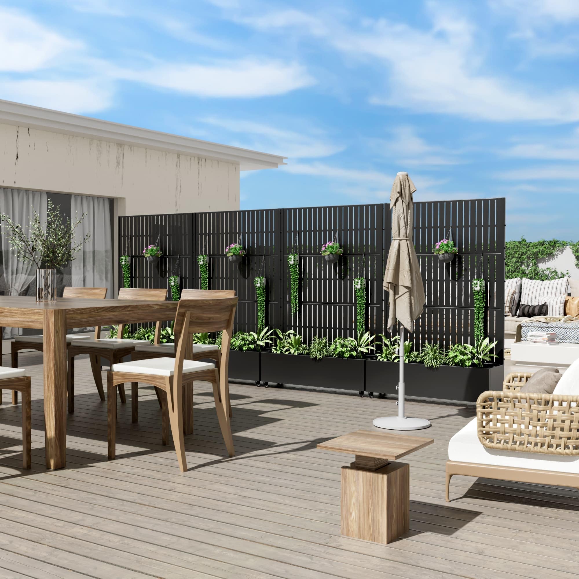 72in Outdoor Metal Galvanized Privacy Screen Planter Box with Trellis Lockable Wheels - 72\, image size:2000x2000