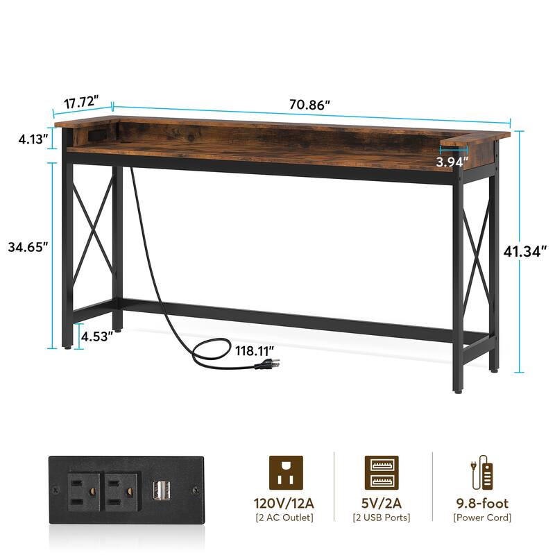 Sofa CouchTable with Outlets and USB Ports, 70.9 inch Long Entryway Console Table