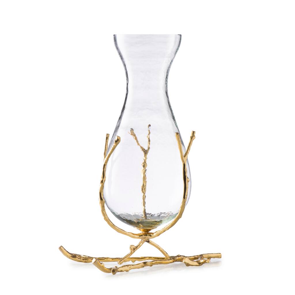 11"L Glass Vase with Gold Twig Base - 11"L x 8"W x 14"H