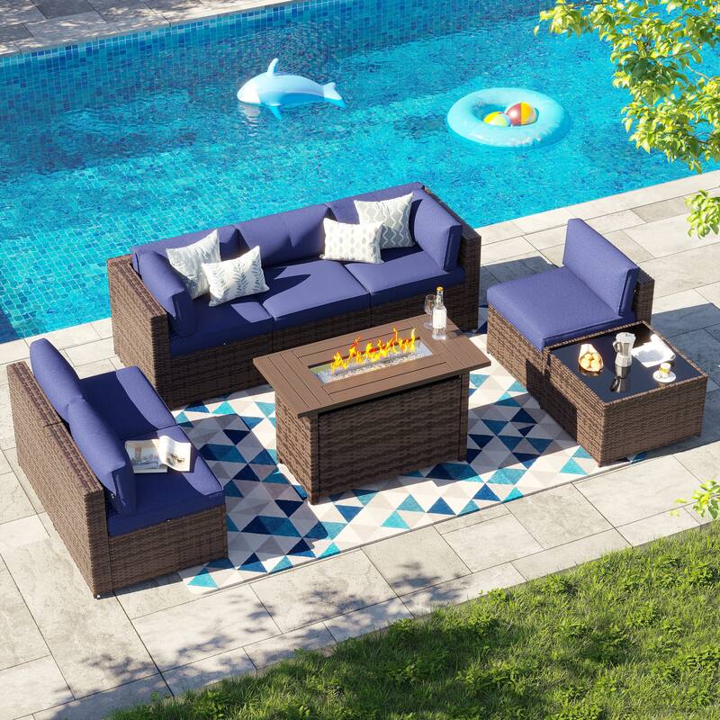 AOXUN Wicker Rattan Outdoor Sectional Sofa Set with Coffee Table