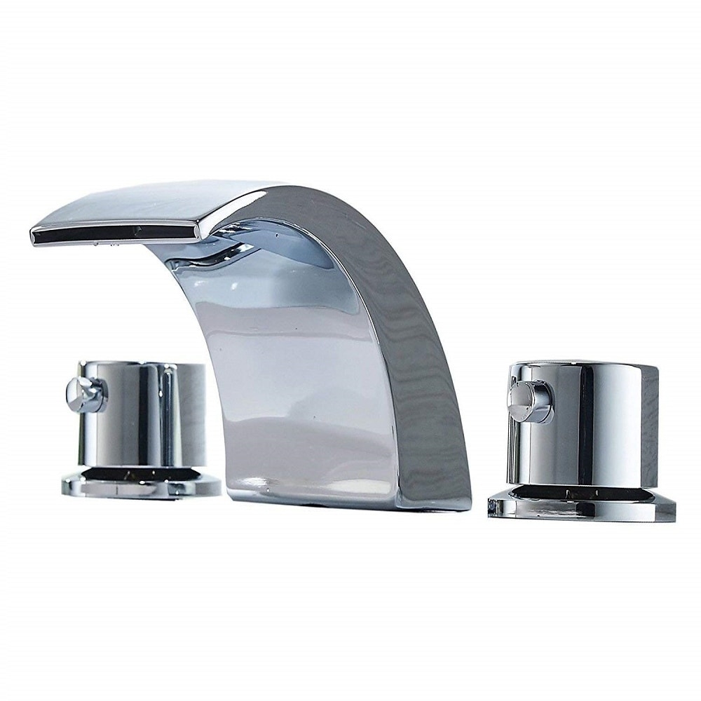 Aquafaucet 8-16 Inch Led Waterfall Widespread Bathroom Sink Faucet 2 Handles 3 Holes Chrome Finish Commercial