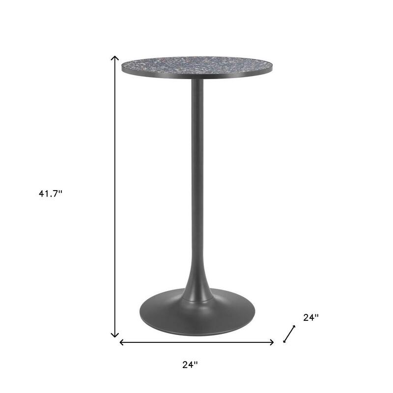 HomeRoots 24" Black Faux Terrazzo and Steel Rounded Bar Table - 24.00 in. x 41.70 in. x 24.00 in.