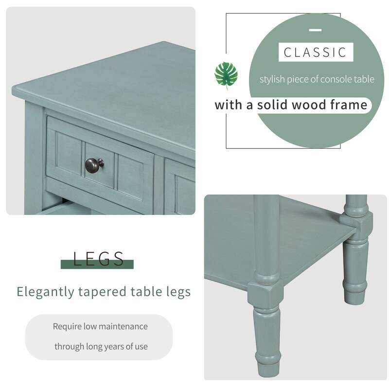 With three storage drawers and shelf console