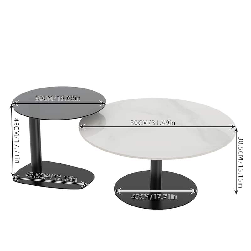 Modern Round Nesting Coffee Table Sintered Stone Tempered Glass Top - 32"x16"