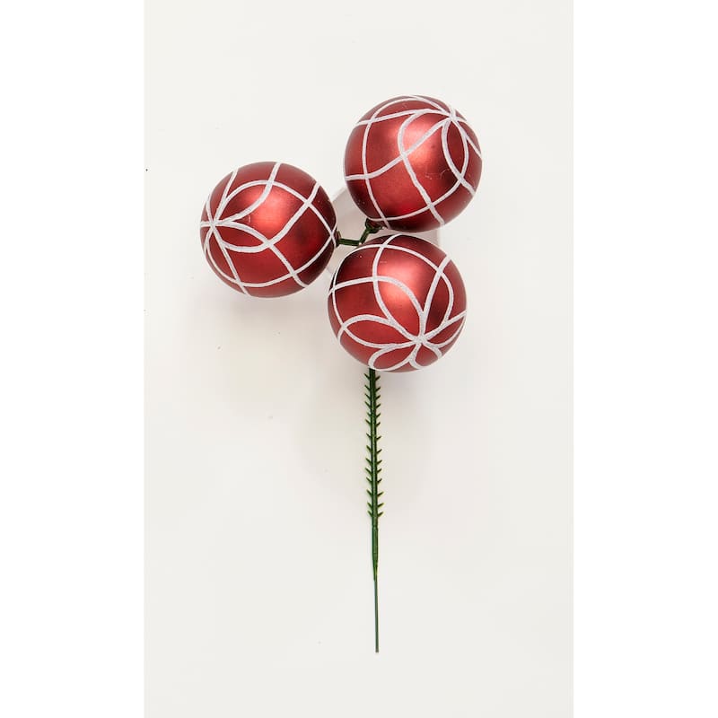 60mm Christmas Shatterproof Painted Plastic Ball x 3 on a Pick, Burgundy, Set of 12 - 9