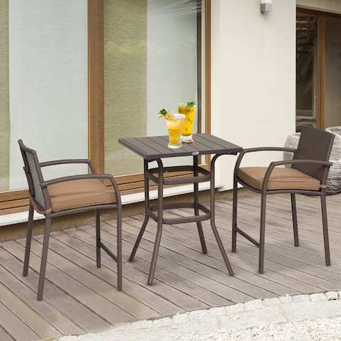 Outsunny 3 Piece Outdoor PE Rattan Wicker Patio Conversation Table Set with 2 Chairs & 1 Center Coffee Table