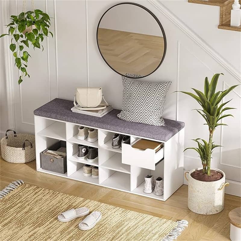 Shoe Bench - 11.8"D x 40.9"W x 18.9"H - White