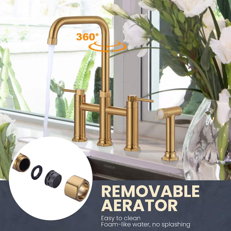 WOWOW Minimalist Bridge Kitchen Faucet with Side Sprayer