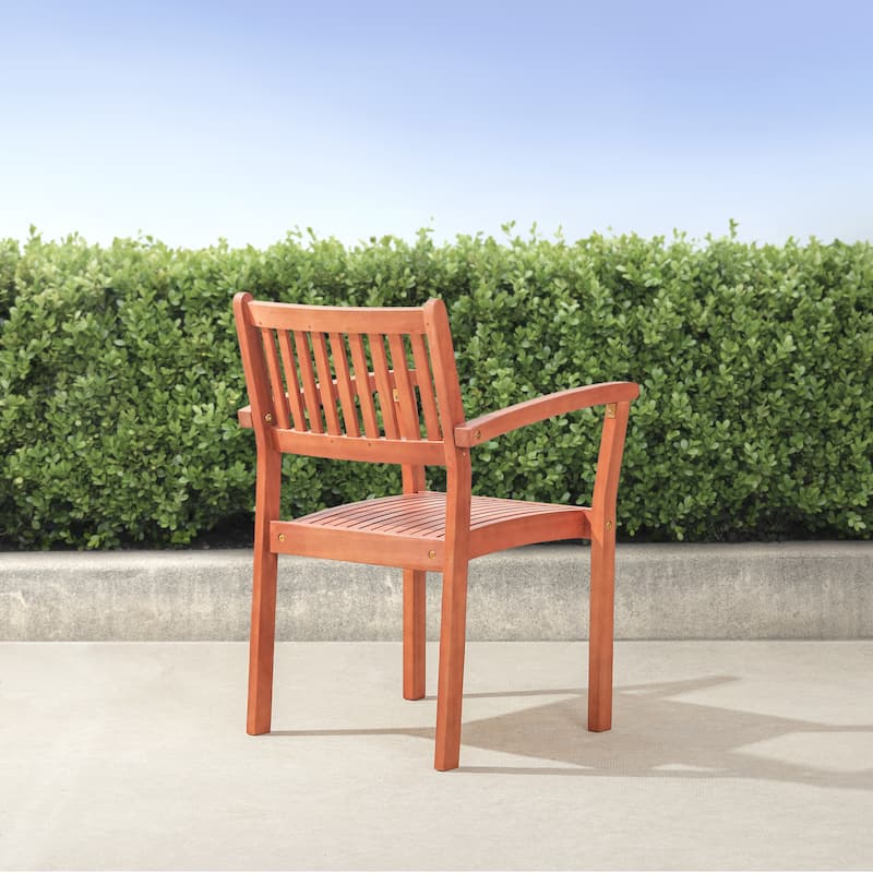 Hakan Wood Patio Curvy Legs Table and Stacking Chair Set