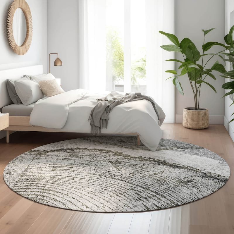 Premium Washable Super Soft Contemporary Grain Mayfield Rug - Grey - 8' x 8' - Round