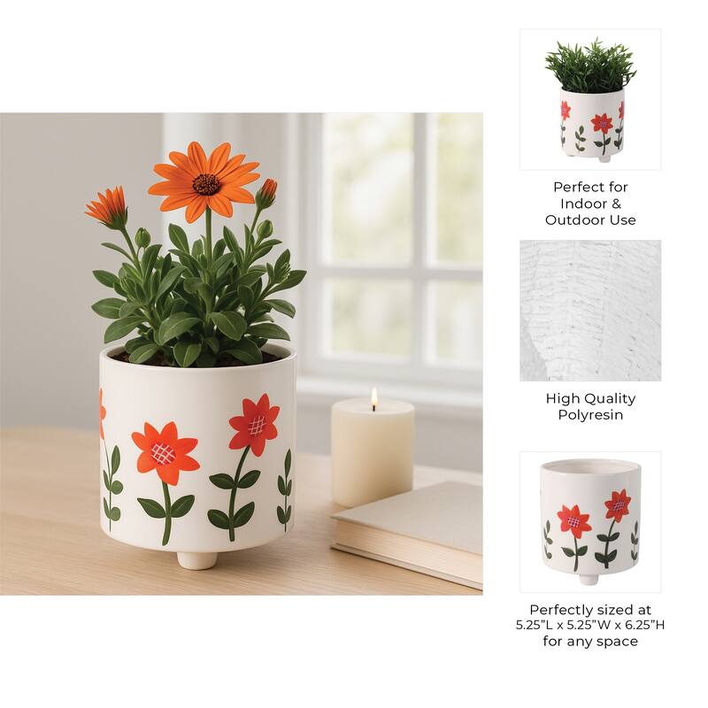 Planter Outdoor Stylish Cute Hand Painted Flower Design