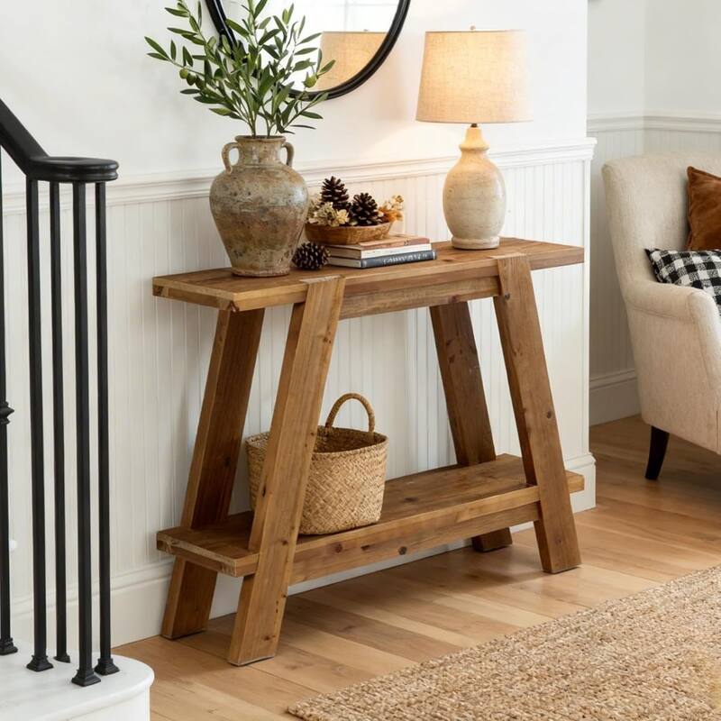 43 Inch Solid Wood Entryway Console Table, 2-Tier Small Farmhouse Sofa Table Behind Couch - 43.31" W × 11.61" D × 31.5" H