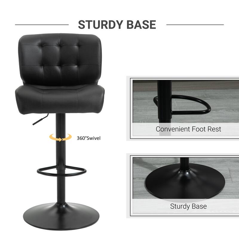 HOMCOM Set of 2 Bar Height Chairs with Adjustable Seat Height, Thick Padded Cushion and Metal Footrest for Home Bar