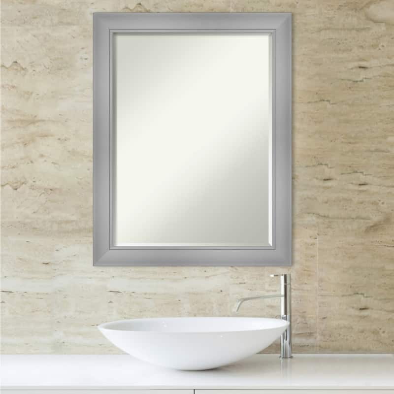 Petite Bevel Bathroom Wall Mirror - Flair Polished Nickel Frame - 22 x 28 in