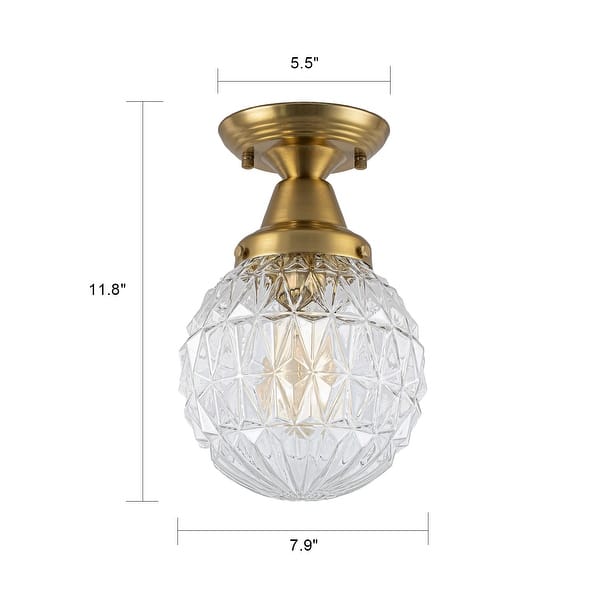 Vintage Brass Diamond Cut Glass Flush Mount Ceiling Light