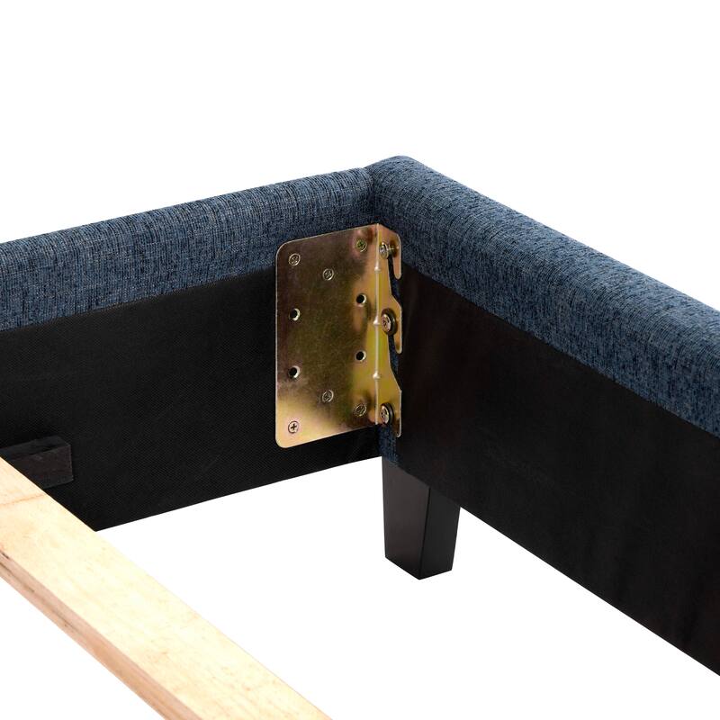 Bridgevine Home Tall Denim Navy Blue Square Headboard Upholstered Platform Bed