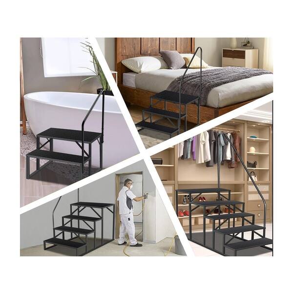 Toriexon RV Stairs Handrails Ladder W/Step Mat, 2 Step 5th Wheel Stair Hot Tub Steps With Handrail Economy Universal Mobile Home Steps With Handrail And Platform For Outdoor