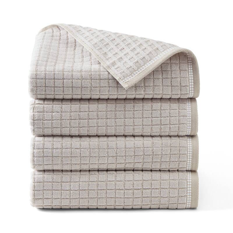 TOWN & COUNTRY EVERYDAY 4-Piece Textured Windowpane Bath Towel Set - 30"x58" - Beige