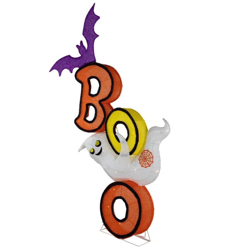 Lighted Bat and Ghost "BOO" Halloween Decoration - 4.5' - Warm White LED Lights