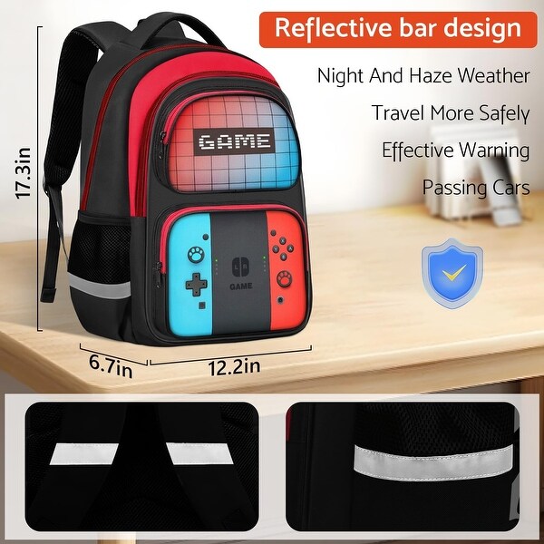 School Backpack for Boys - 3pcs Gamer Boys Backpack with Lunch Box