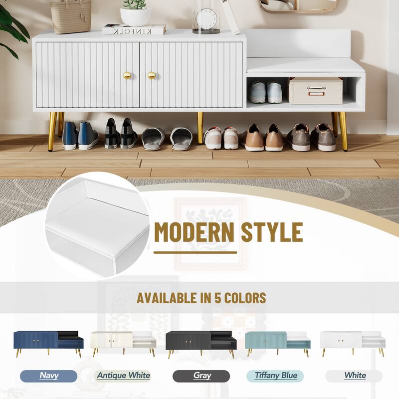 Upholstered Shoe Rack Storage Bench with Large Storage Space and Soft Cushion for Bedroom, Hallway and Entryway Organizer