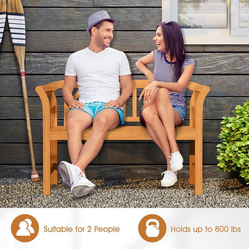 Gymax 47'' Outdoor Loveseat Bench w/Curved Armrests for Backyard Front