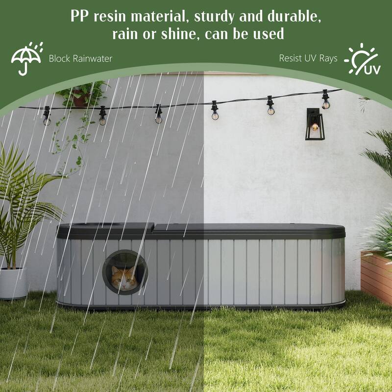 Hidden Cat Tunnel Bench, Living Room Side Table with Storage, Pet Feeding Station and Covert Playhouse