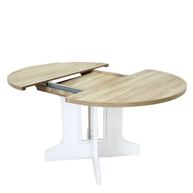 43-59" Expandable Round Dining Table with X-Base, Oak Veneer, Seats 6
