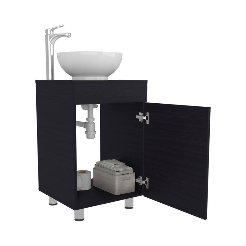 18" Wide Free Standing One Door Vanity,With Vessel Porcelain Sink,Bathroom Storage,Black