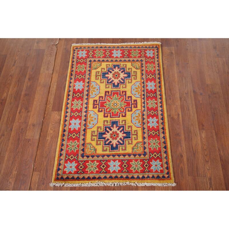 Yellow Kazak Oriental Foyer Rug Handmade Wool Carpet - 2'0" x 3'0"