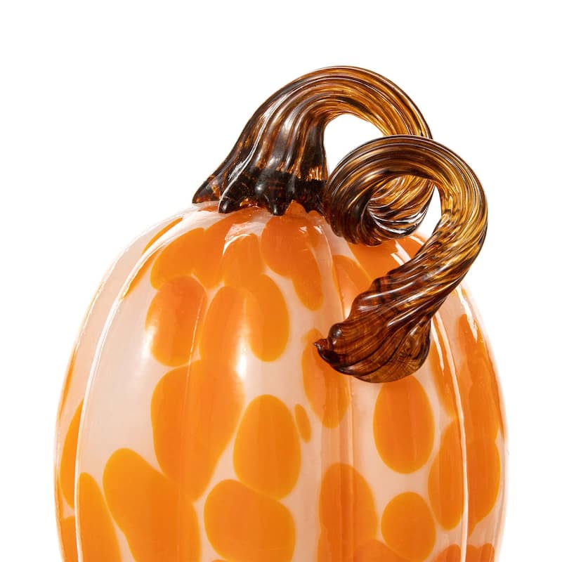 Glitzhome Set of 3 Fall Harvest Orange Dots Glass Pumpkin & Gourd Halloween Thanksgiving Decorating