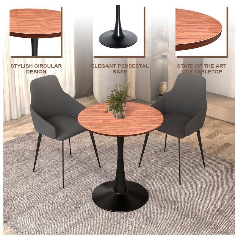 Bristol 27" Round Dining Table for 4, MDF Tabletop in Sleek Black Pedestal Base for Kitchen & Dining Room - 27.56"