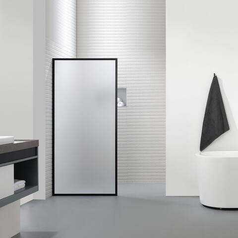 FELYL 34" W x 72" H Framed Fixed Frosted Glass Panel with Heat Soaking Process and Protective Coating Clear Glass