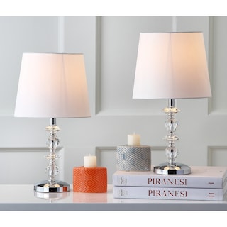 SAFAVIEH Lighting 15-inch Derry White Shade Stacked Crystal Orb Table Lamp (Set of 2) - 9"W x 9"D x 15"H