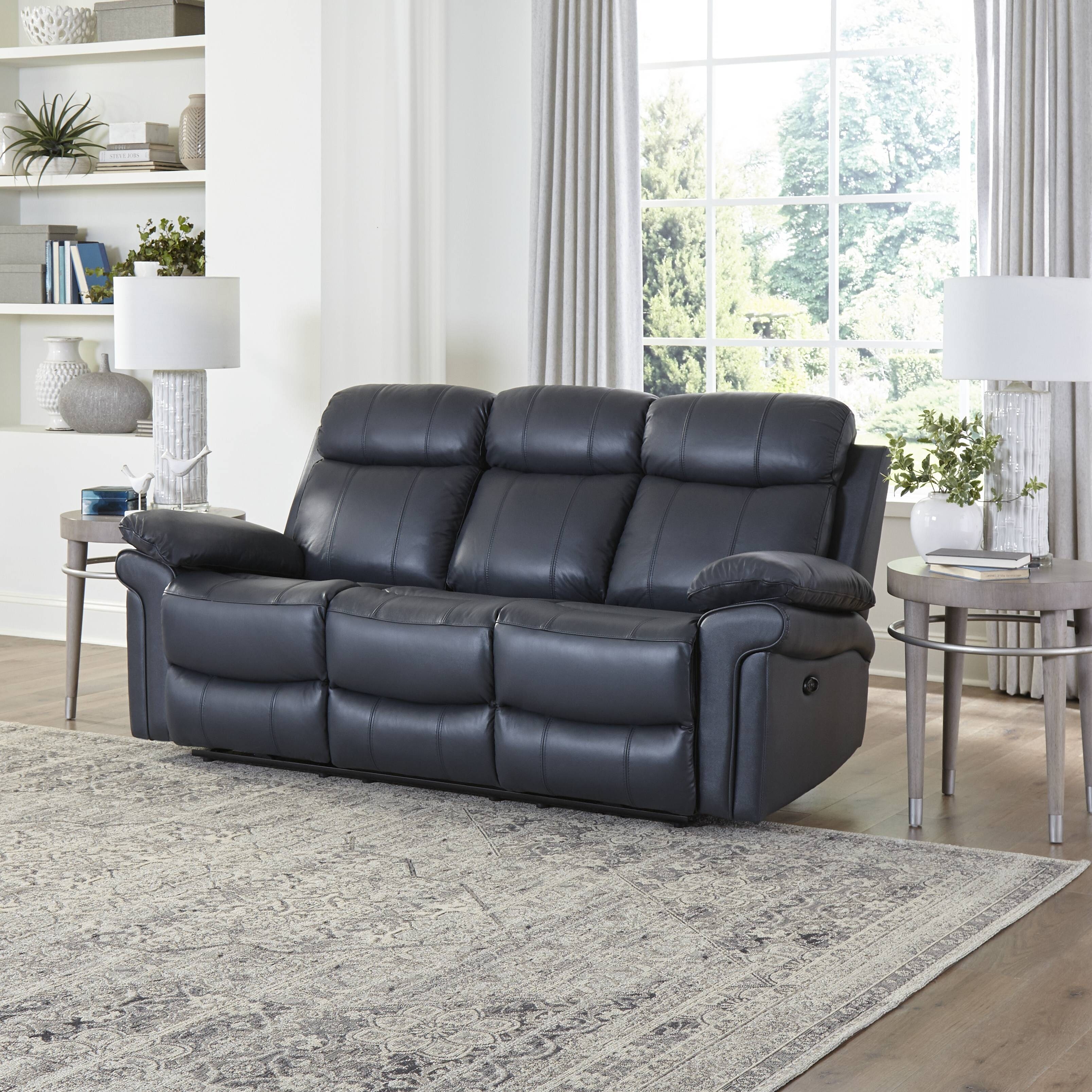 Shop Hudson Power Reclining Top Grain Leather Sofa Brown Blue