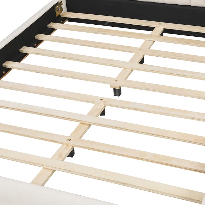 Christopher Knight Home - Modern Minimalist Upholstered Linen Platform Bed Frame with Wingback Headboard, Wood Slat Support