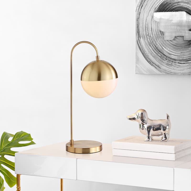 SAFAVIEH Lighting 21-inch Mid-Century Brass Gold Cappi LED Task Table Lamp.