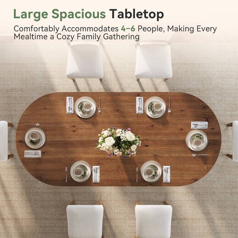 Solid Wood Oval Dining Table, 63-Inch Wooden Farmhouse Kitchen Table