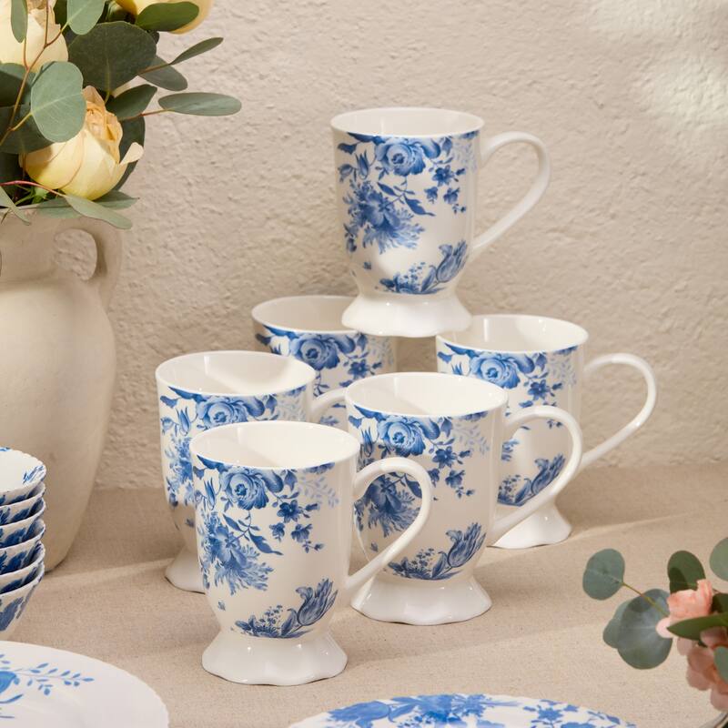 Certified International Gabrielle Blue 16 oz. Mugs, Set of 6 Assorted Designs