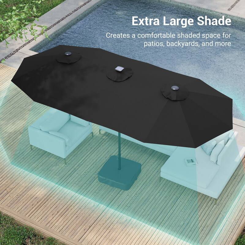 BONOSUKI 15×9FT LED Double-Sided Patio Umbrella with BASE Enhance Your Outdoor Oasis-Stylish