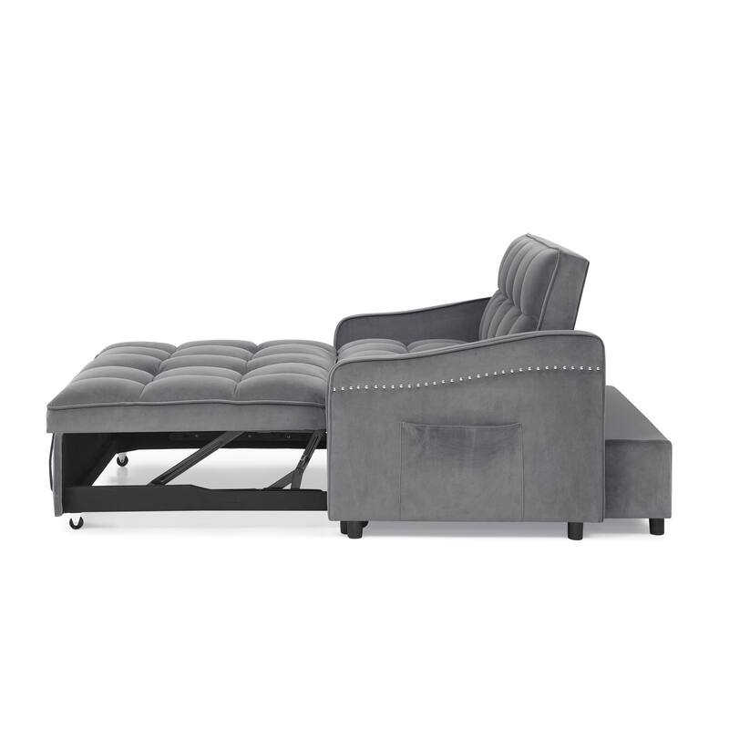 Mid-Century Modern Sofa Bed with USB Charging and Adjustable Backrest